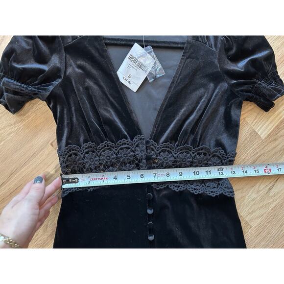 Goth Emo Whimisgoth Maxi Velvet Dress Lace Button Size Small Stretch Smocked - Picture 8 of 9